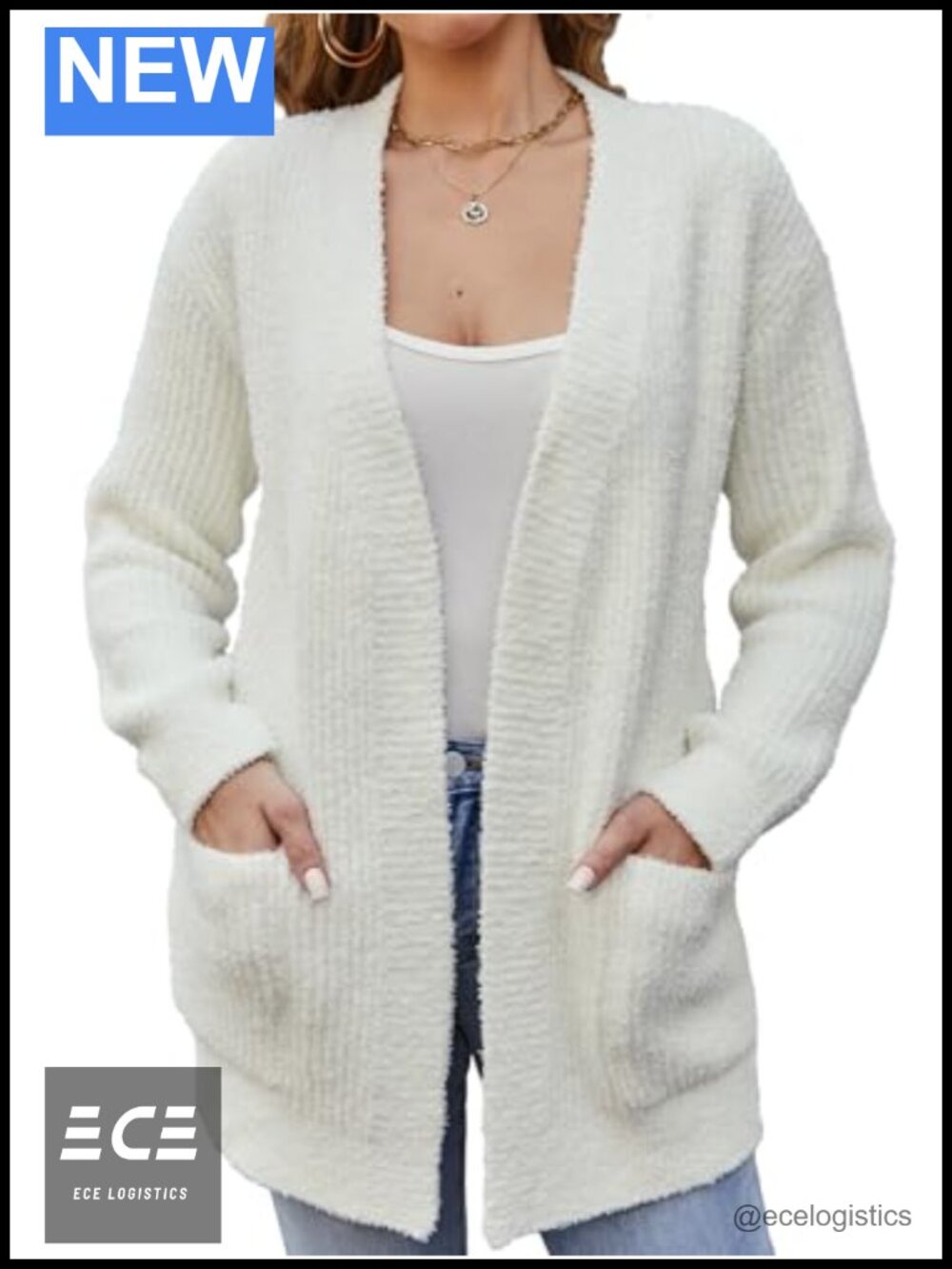 Women's Soft Knit Open Front Cardigan with Pockets Long Sleeve V-Neck